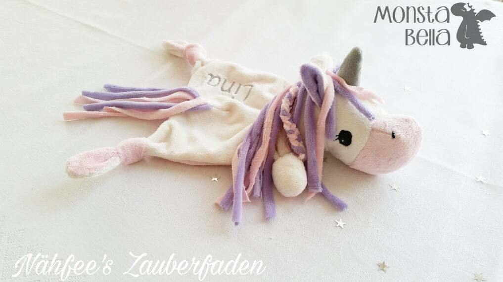 Schnittmuster und Nähanleitung für ein Schnuffeltuch Einhorn zum selber nähen