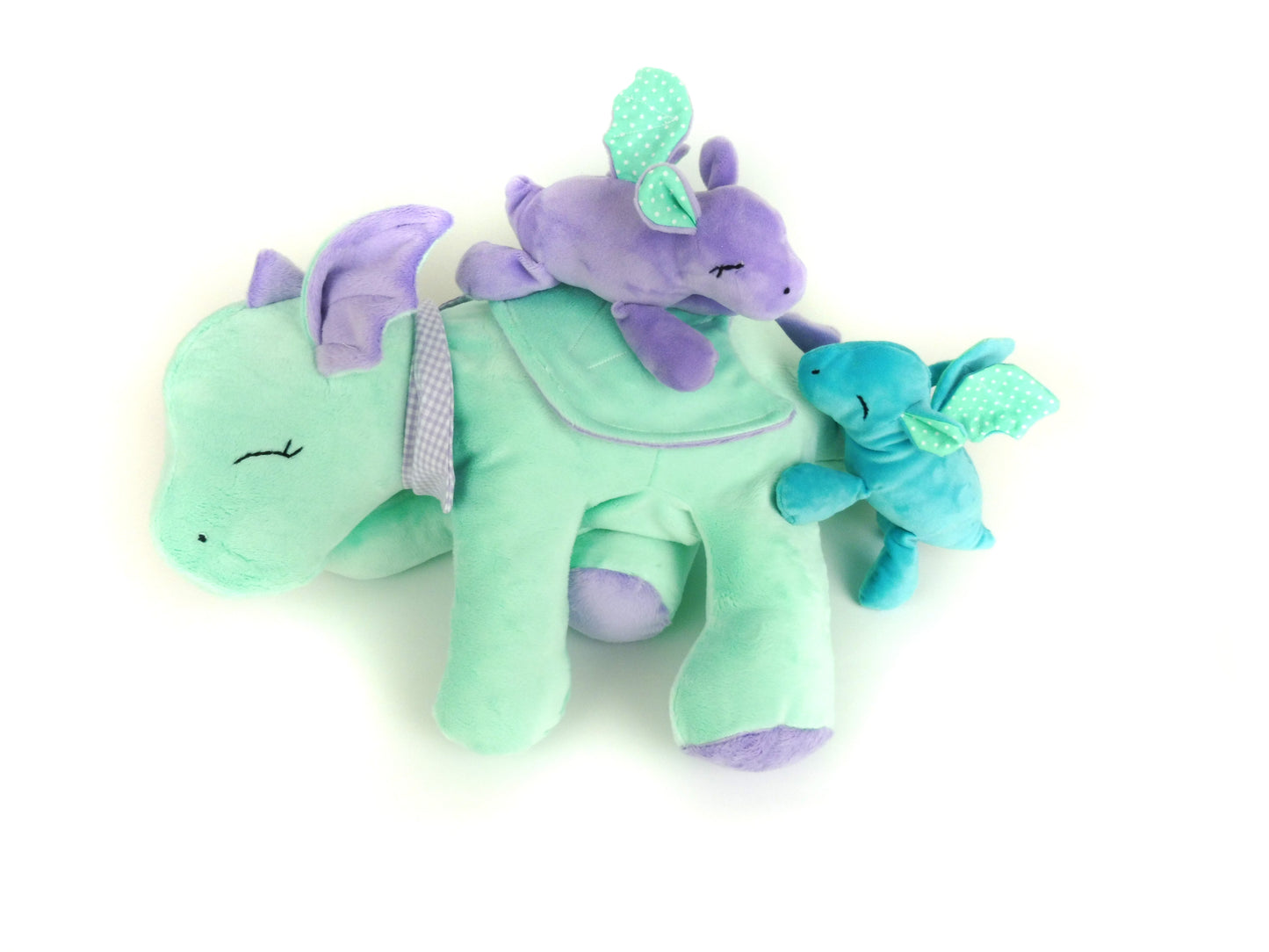 Kuscheltier Drache mit Baby zum selber nähen mit Schnittmuster und Anleitung