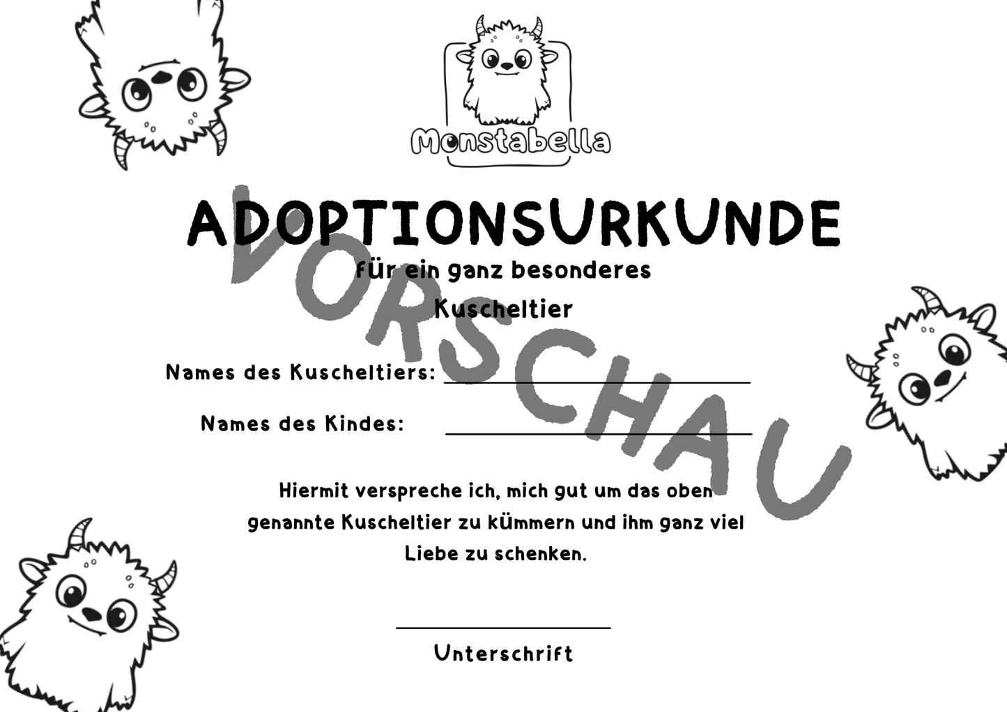 Adoptionsurkunde für Kuscheltiere Download